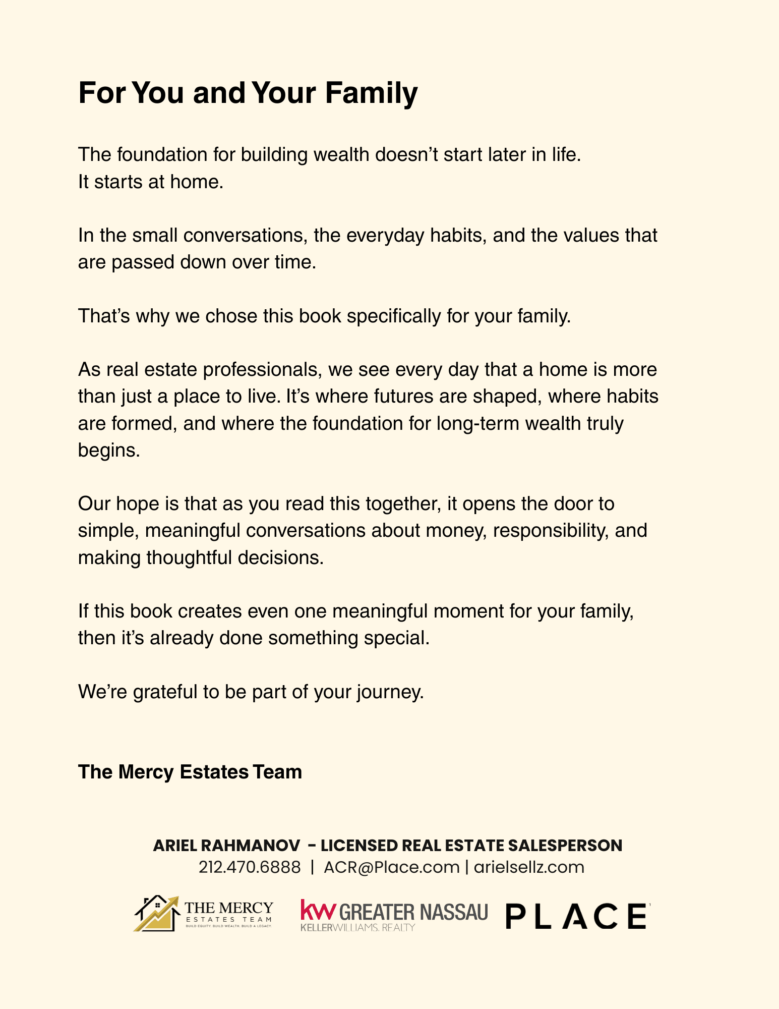 Custom message page inside book