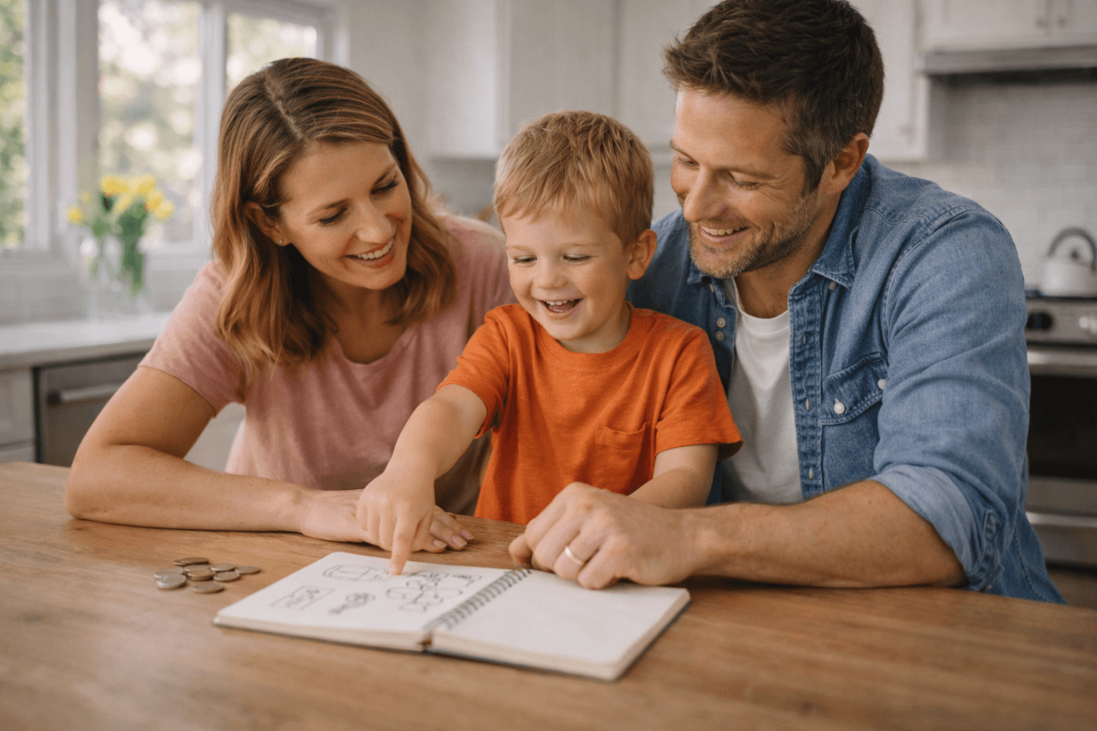 Family learning about money together